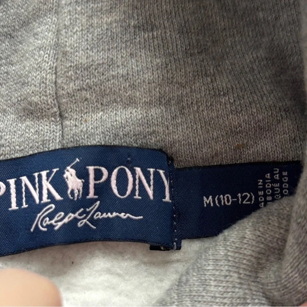 Ralph Lauren Pink Pony Gray Hoodie 20th Anniversary All Over Print Girls SZ M